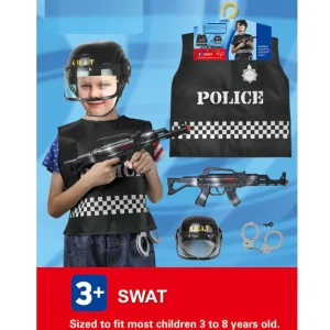 🚓🖤 policeman swat costume with toy gun & accessories 🔫👮‍♂️