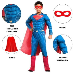 : 🦸‍♂️💪 superman muscle costume – man of steel dress up suit 🔵🔴✨