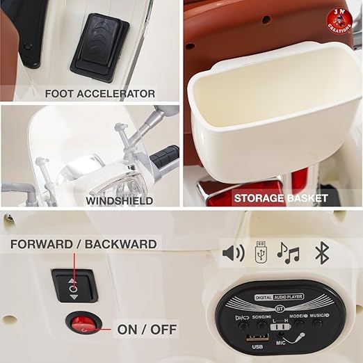 🛵⚡ vespa 12v battery operated rechargeable ride on scooter with music & lights ✨🎶 🛵⚡ vespa 12v battery operated rechargeable ride on scooter with music & lights ✨🎶