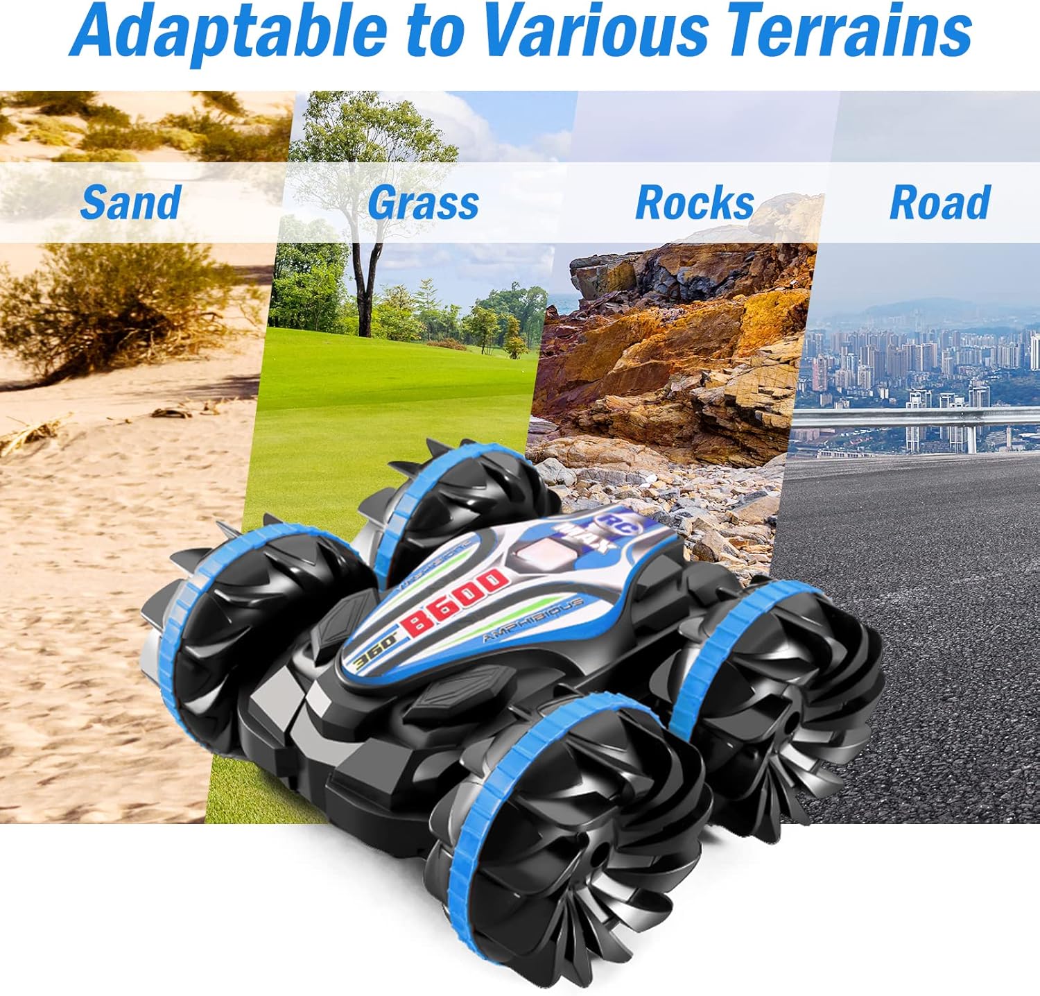 off road stunt car 4wd remote control car can flexibly complete 180°flipping and 360°rotation, easily breaking through the land, sand, mud, grass or sea on the lake, sand, snow and grassland and other terrain shuttle freely. 2.4ghz dual remote control technology equipped with a watch and handle controller, 2.4ghz anti interference ultra long distance remote control technology, sensitive control, allowing multiple off road remote control cars to race in pools or lakes at the same time. rechargeable battery comes with two rechargeable 800mah batteries and screwdriver for 30 minutes on a single battery. equipped with a charging cable can provide anytime charging. with its powerful built in engine, it can reach a top speed of 12km/h (7.5mph) in a very short time. durable material & waterproof design made of high quality abs and non toxic pvc material, with excellent anti drop, shockproof, waterproof . sturdy and durable outdoor toys suitable for children. perfect pool toys gift double sided waterproof all terrain remote control car is the perfect gift for children ages 6 12, teens and even adults for birthdays, easter or other holidays. off road stunt car 4wd remote control car can flexibly complete 180°flipping and 360°rotation, easily breaking through the land, sand, mud, grass or sea on the lake, sand, snow and grassland and other terrain shuttle freely. 2.4ghz dual remote control technology equipped with a watch and handle controller, 2.4ghz anti interference ultra long distance remote control technology, sensitive control, allowing multiple off road remote control cars to race in pools or lakes at the same time. rechargeable battery comes with two rechargeable 800mah batteries and screwdriver for 30 minutes on a single battery. equipped with a charging cable can provide anytime charging. with its powerful built in engine, it can reach a top speed of 12km/h (7.5mph) in a very short time. durable material & waterproof design made of high quality abs and non toxic pvc material, with excellent anti drop, shockproof, waterproof . sturdy and durable outdoor toys suitable for children. perfect pool toys gift double sided waterproof all terrain remote control car is the perfect gift for children ages 6 12, teens and even adults for birthdays, easter or other holidays.