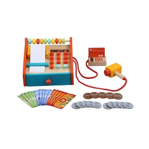 edumonti wooden cash register – montessori role play learning toy 💰🧮🪵