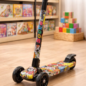 design & stability: this scooter uses a stable three wheel design (two front, one rear) with a lean to steer mechanism, which helps children develop balance and coordination. adjustable height: the t bar handlebar is typically adjustable, with multiple height options (e.g., 56cm to 76cm) to grow with children from approximately 3 to 12 years old. wheels: it features high quality pu (polyurethane)