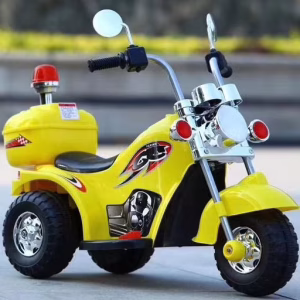 kids electric ride on police trike – yellow adventure bike