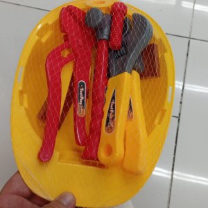 kids construction tool set with safety helmet